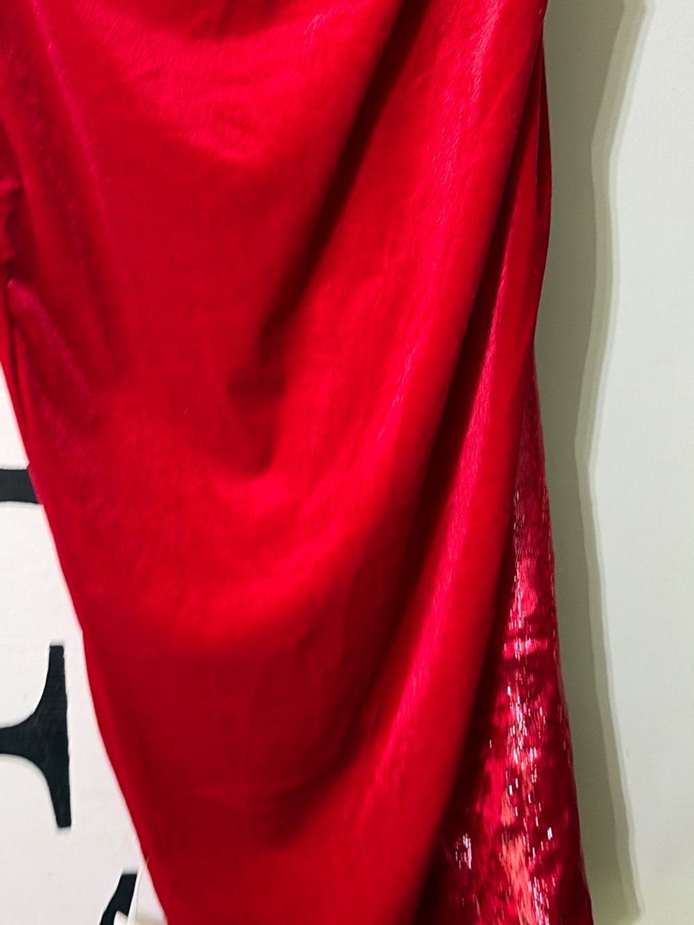 ASOS Red One-Shoulder Velvet Draped Evening Dress - Picture 8 of 9